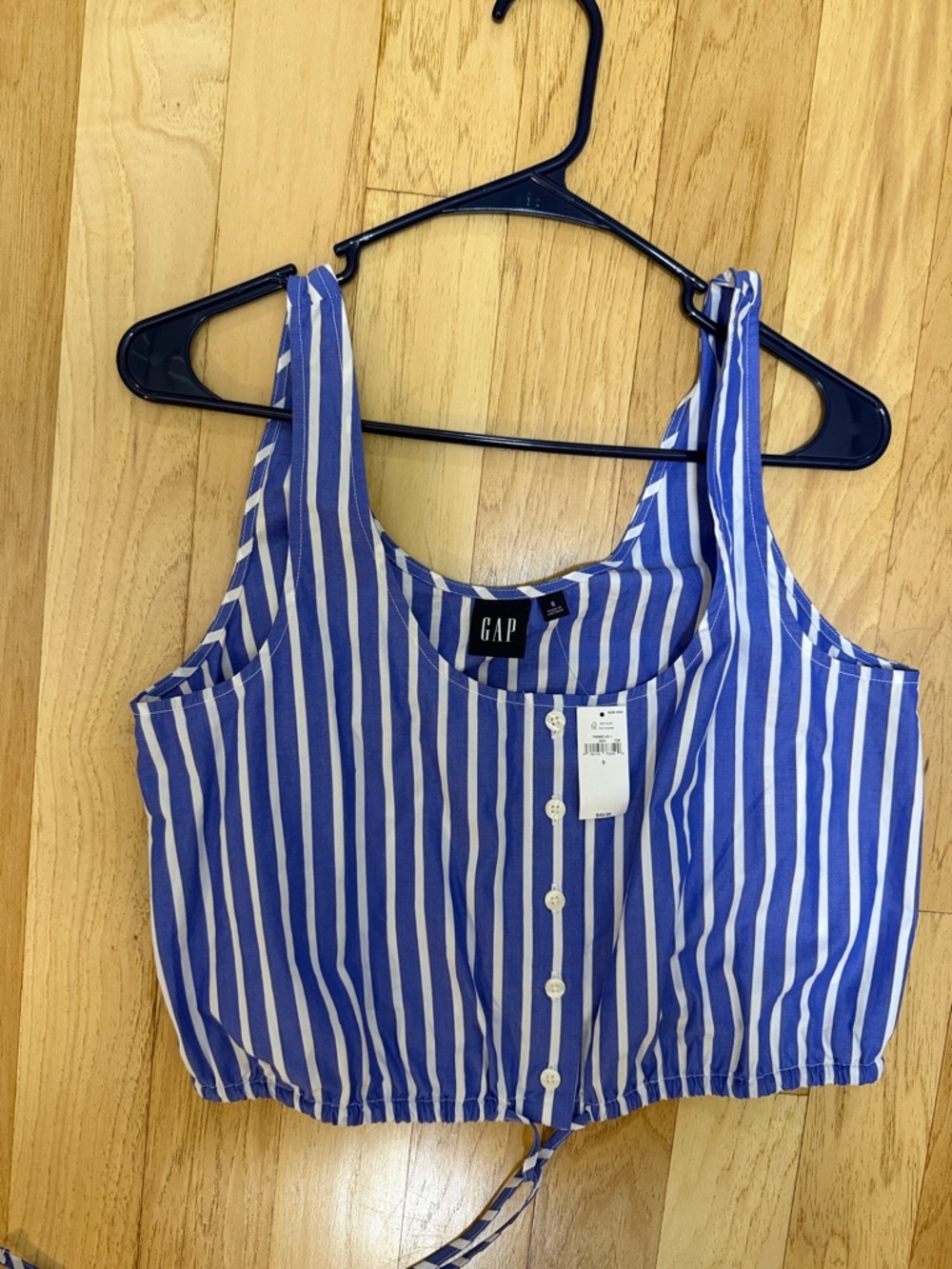 GAP Blue and White Striped Tie-Front Cropped Tank